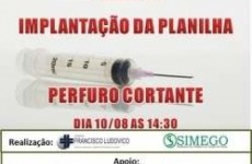 Palestra sobre planilha de perfurocortantes será ministrada no dia 10 de agosto