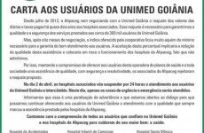 Hospitais da Ahpaceg suspendem o atendimento pela Unimed Goiânia